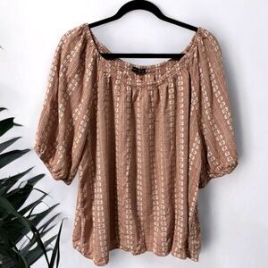 BLACK TAPE_ (3X) Dex Floral Top Smocked Elastic Neckline Flowy Burnt Orange - 3X